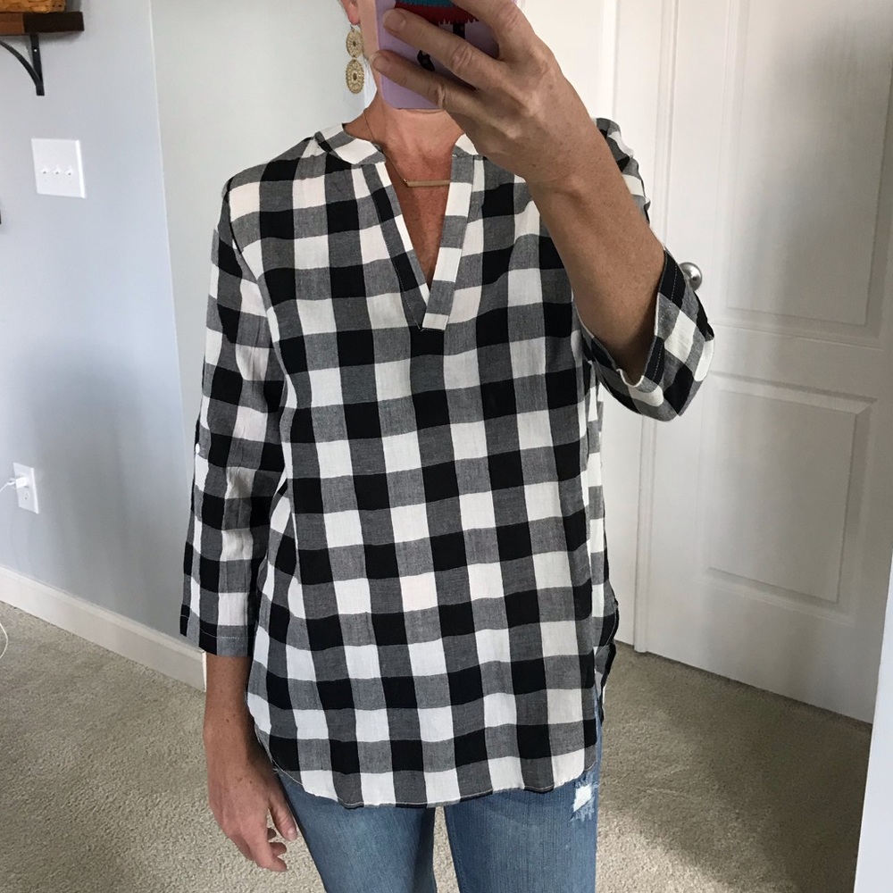 ❤️2 Small Left❤️Black Gingham Plaid Tunic Top - Picture 2 of 5